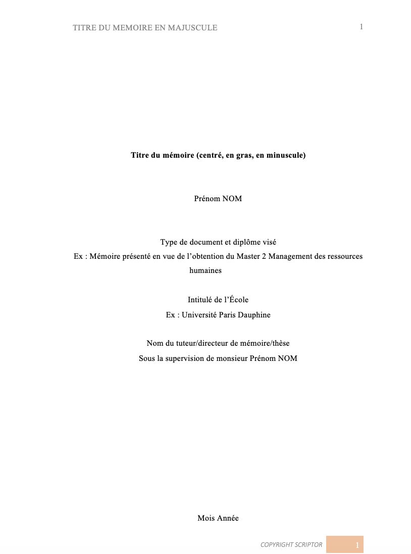 Comment Organiser La Page De Garde D un M moire Scriptor R daction Comment Organiser La Page De Garde D un M moire Scriptor R daction